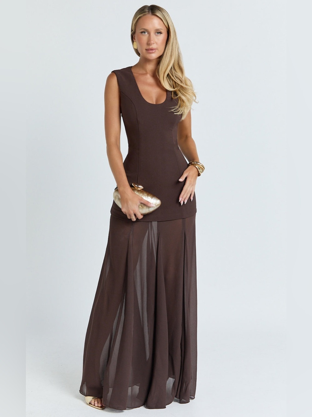 Showpo Brown Frances Maxi Dress Size 6